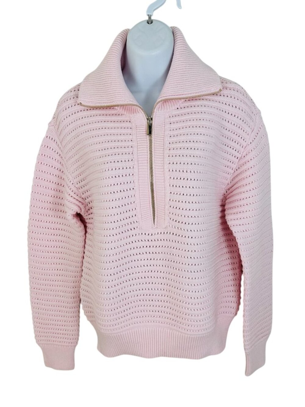 Ann Taylor Weekend Women's Size XS Textured Ribbed Half Zip Pink Sweater NEW